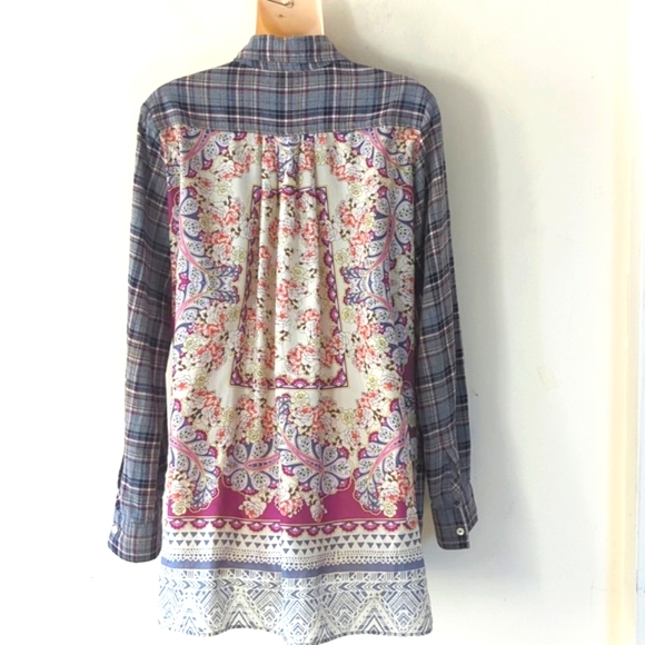 Johnny Was 3J Altivo Scarf Back Plaid Button Shirt - Picture 4 of 16